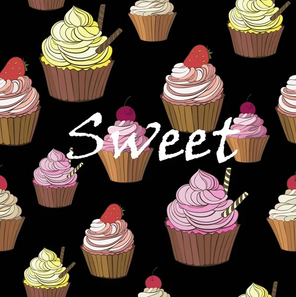 Modèle sans couture coloré avec cupcake s — Image vectorielle