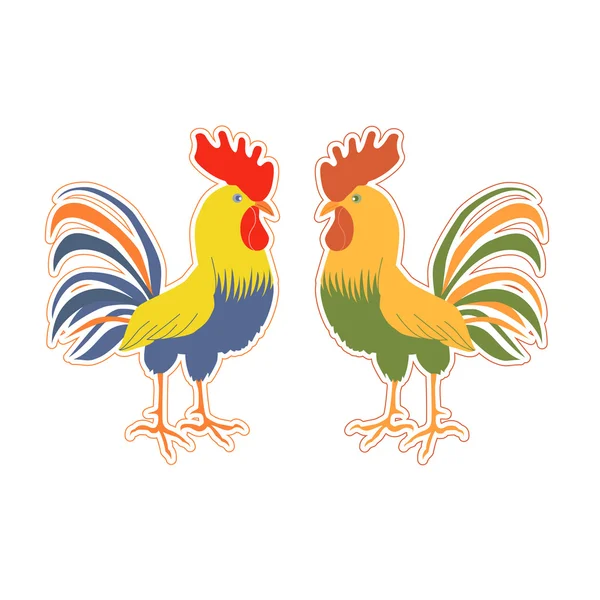 Pegatina de gallo lindo en estilo de dibujos animados . — Vector de stock