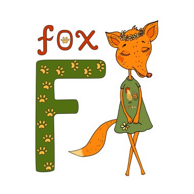 Sevimli çizgi film Fox bir horoz ile elbise