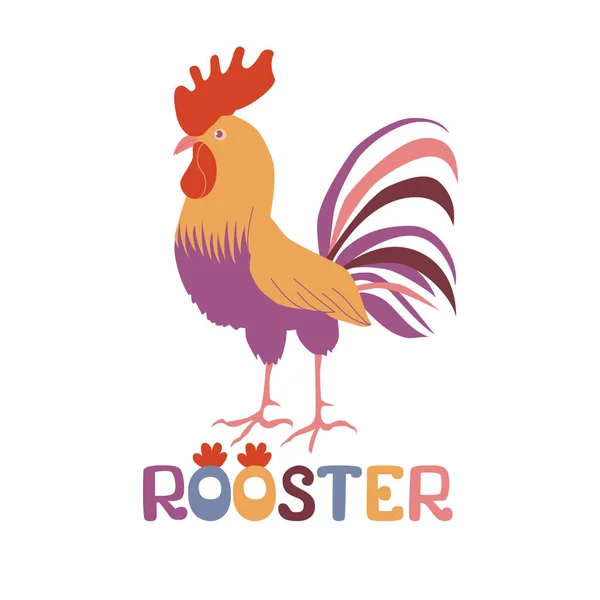 Gallo brillante sobre un fondo blanco. Una hermosa ilustración de un gallo en estilo plano . — Vector de stock