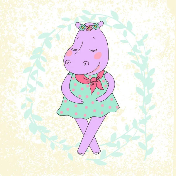 Hippo flicka med slutna ögon med en blomsterkrans på huvudet. — Stock vektor