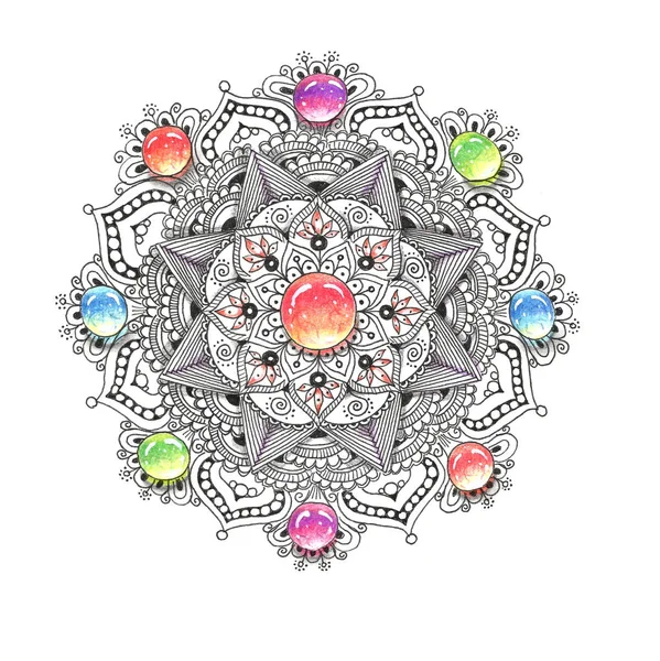 Mandala kolorowe akwarela z klejnot kamienie. — Zdjęcie stockowe