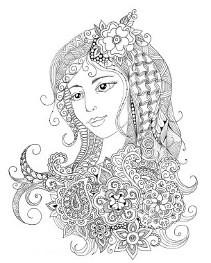 Zentangle tarzında güzel bir kızın portresi