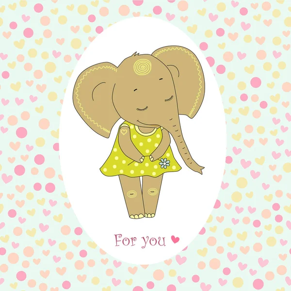 Elefante chica con los ojos cerrados con flor en la mano — Archivo Imágenes Vectoriales