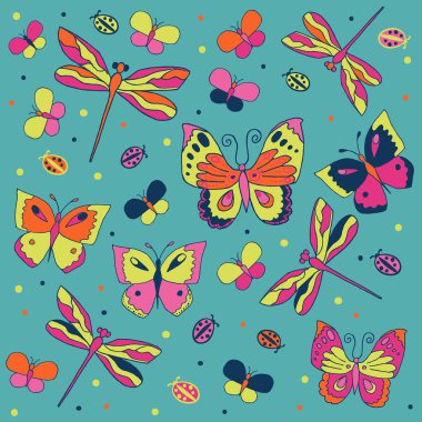 Kelebekler, Yusufçuk ve ladybugs.