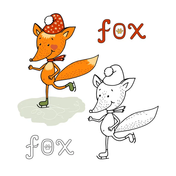 Aranyos fiatal fox a korcsolyát — Stock Vector