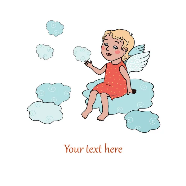 天使の赤ん坊が雲の上に座って — ストックベクタ