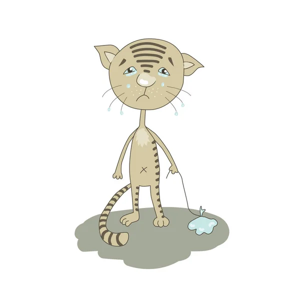 泣いて漫画かわいい猫 — ストックベクタ