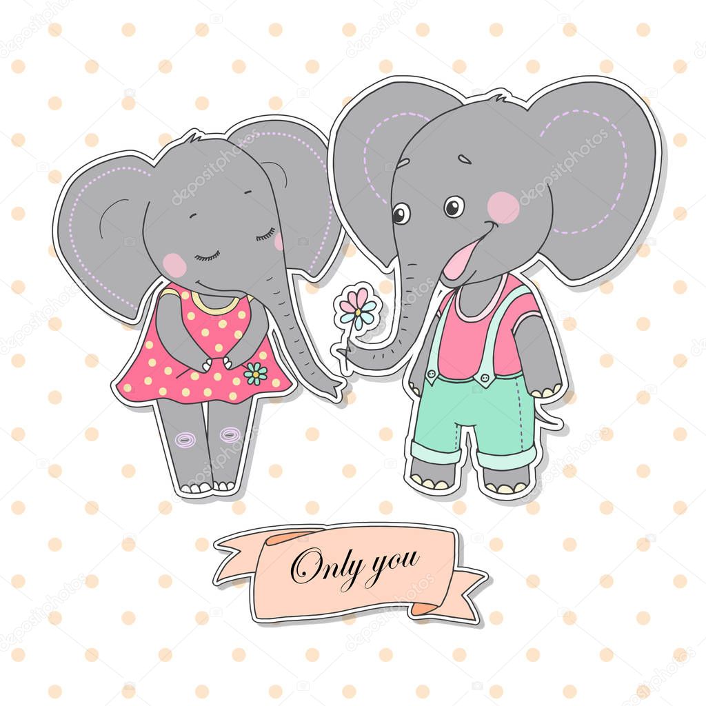 Couple cute elephants fallen in love