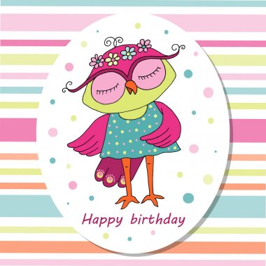 Mavi elbiseli Kapalı gözlerle sevimli baykuş