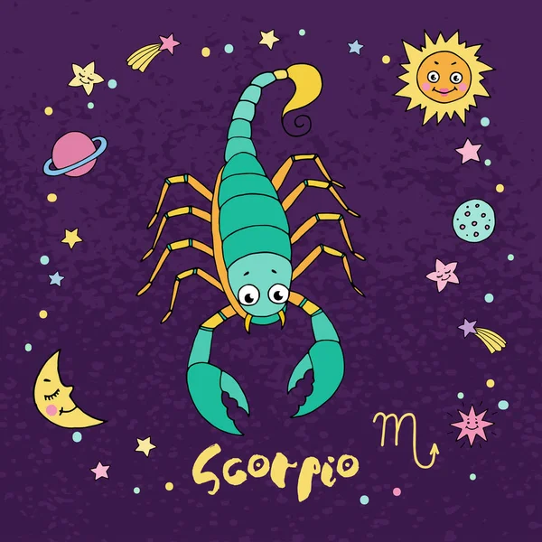 Scorpione segno zodiacale su sfondo cielo notturno con stelle — Vettoriale Stock