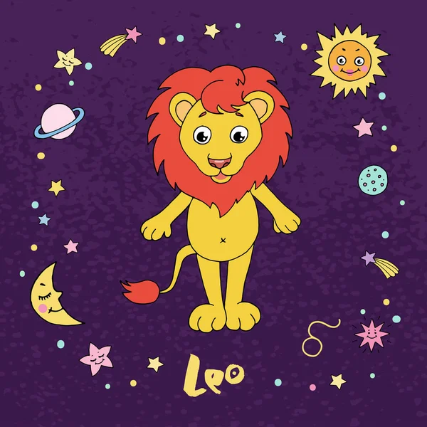 Leo állatöv jel a éjszaka ég háttere a csillagok — Stock Vector