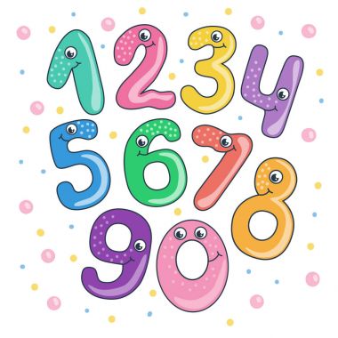Cute, komik renkli gülümseyen sayı kümesi
