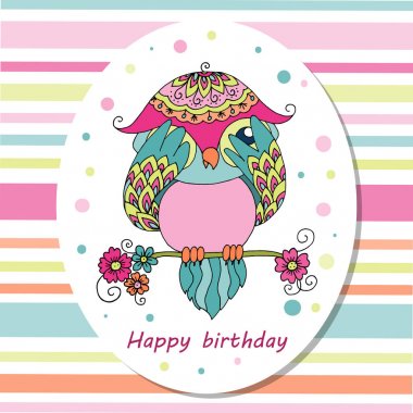 Ağaç dalı üzerinde oturan sevimli çizgi baykuş