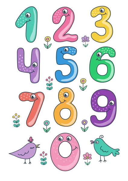 Küme 9 0 numara karakterlerini gülümseyen renkli sevimli ve komik