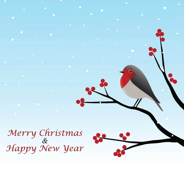 Salutation de Noël avec Robin rouge assis sur la branche — Image vectorielle