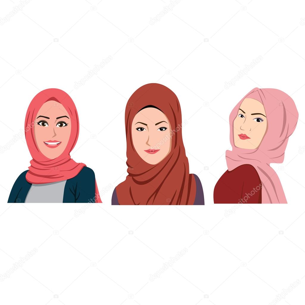 Muslim Girls Avatars Set Traditional Hijab Collection