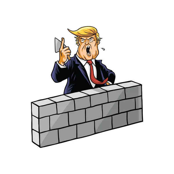 Donald Trumpf baut eine Mauer — Stockvektor