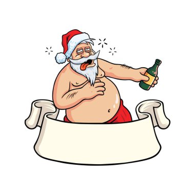 Sarhoş Noel Baba içki içme. Noel tebrik kartı vektör
