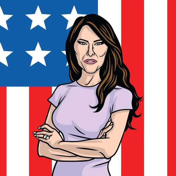 Мелания Трамп Первая леди США. Флаг США на фоне флага — стоковый вектор