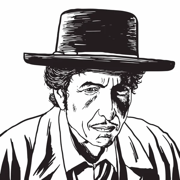 Bob Dylan Caricatura Ritratto mano disegno vettoriale Illustrazione — Vettoriale Stock