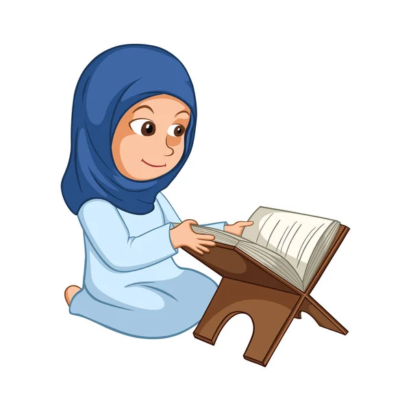 Meisje lezen van Quran het heilige boek van de Islam — Stockvector