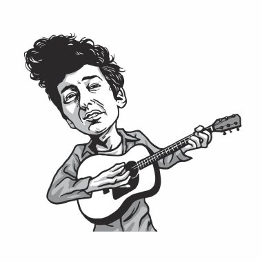 Bob Dylan gitar karikatür karikatür oynarken 