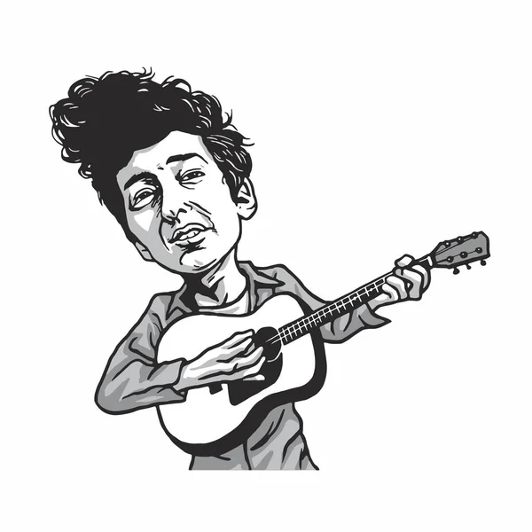 Bob Dylan tocando la guitarra caricatura de dibujos animados — Vector de stock