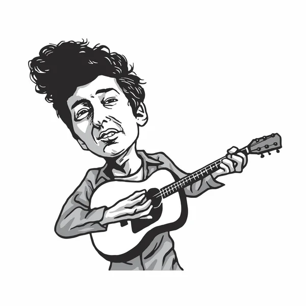 Bob Dylan gitar karikatür karikatür oynarken 