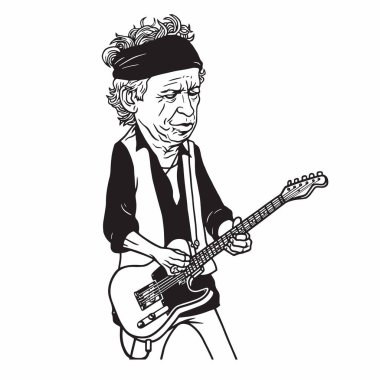 Keith Richards, Rolling Stones siyah ve beyaz karikatür karikatür portre çizimi