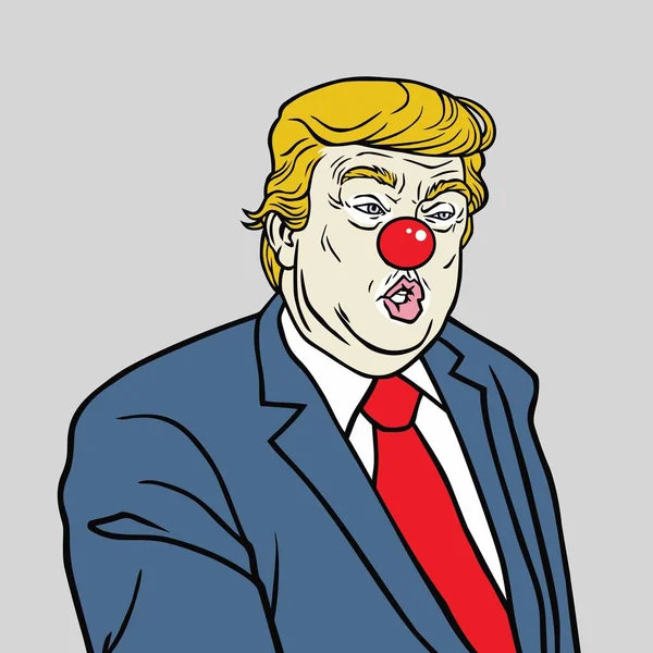 Дональд Трамп носити червоний ніс вектор мультфільм карикатура портрет — стоковий вектор