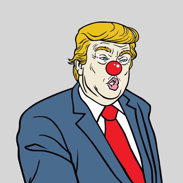 Donald Trump Wearing Red Nose Vector Cartoon Caricature Portrait