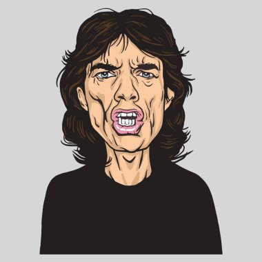 Mick Jagger Rolling Stones portre karikatür vektör şekil