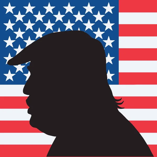 Print45 미국 대통령 도널드 트럼프 미국 국기와 초상화 실루엣 — 스톡 벡터