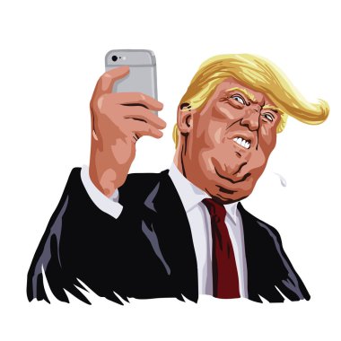 Donald Trump ve Sosyal Medya Vektör Portre Karikatür Karikatür Karikatür