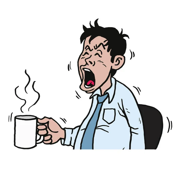 Ilustrasi Kartun Yawning Business Man - Stok Vektor