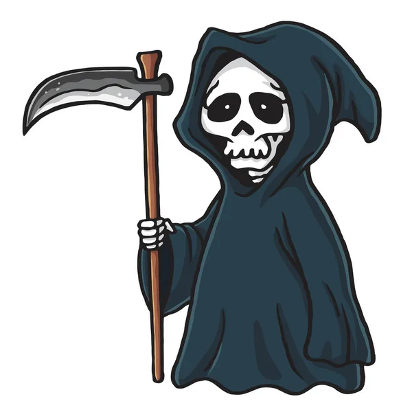 Illustrazione vettoriale di Halloween dello scheletro del fumetto carino del mietitore cupo — Vettoriale Stock