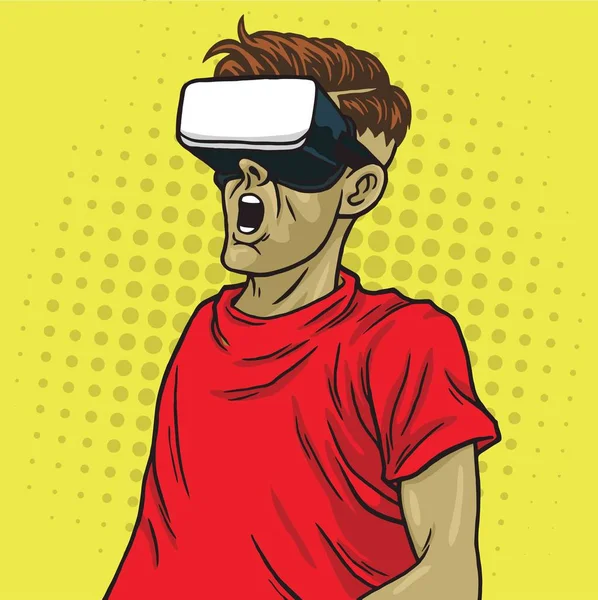 Virtuell verklighet Goggle glasögon Retro Science Fiction gul Pop Art bakgrund — Stock vektor