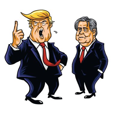 Donald Trump ve Steve Bannon vektör karikatür karikatür portre