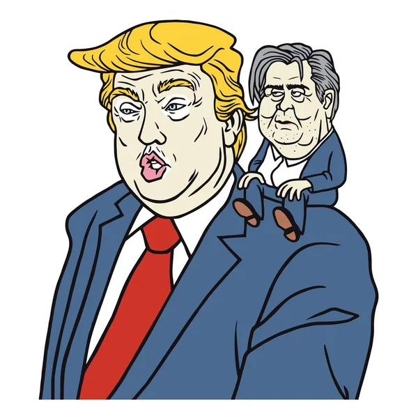 Donald Trump com Steve Bannon Cartoon Vector Retrato Caricatura —  Vetores de Stock