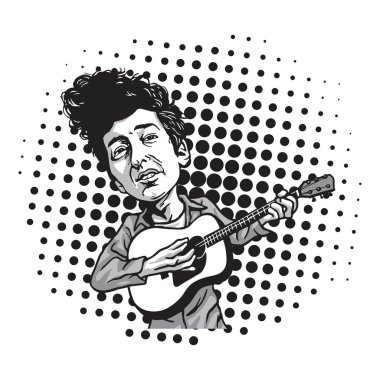 bubblebob Dylan karikatür gitar çalmak. Siyah ve beyaz çizgi film Pop sanat arka plan vektör