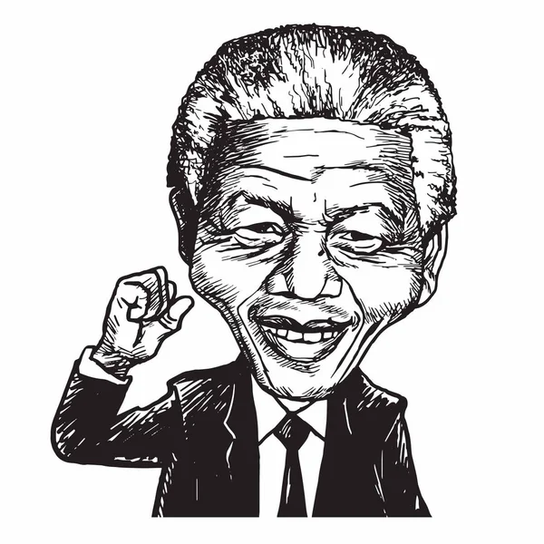 Nelson Mandela Retrato dibujado a mano Caricatura Vector Ilustración — Archivo Imágenes Vectoriales