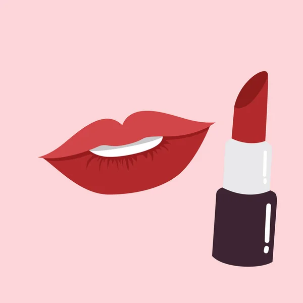 Lips and Lipstick Vector Beauty Logo Illustration — Stock Vector