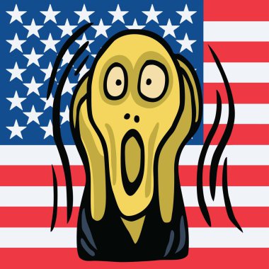 Clipart Of The Screaming Head Vector with American Flag Background. Vector Illustration clipart