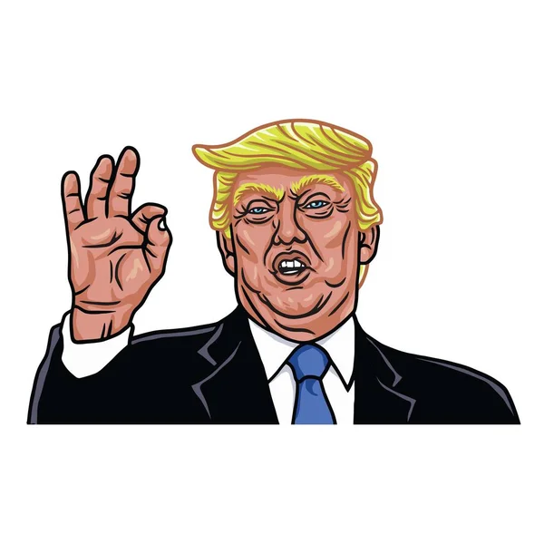 The 45th President of the United States. Caricature Cartoon Portrait of Donald Trump. Vector Illustration. — Stock Vector