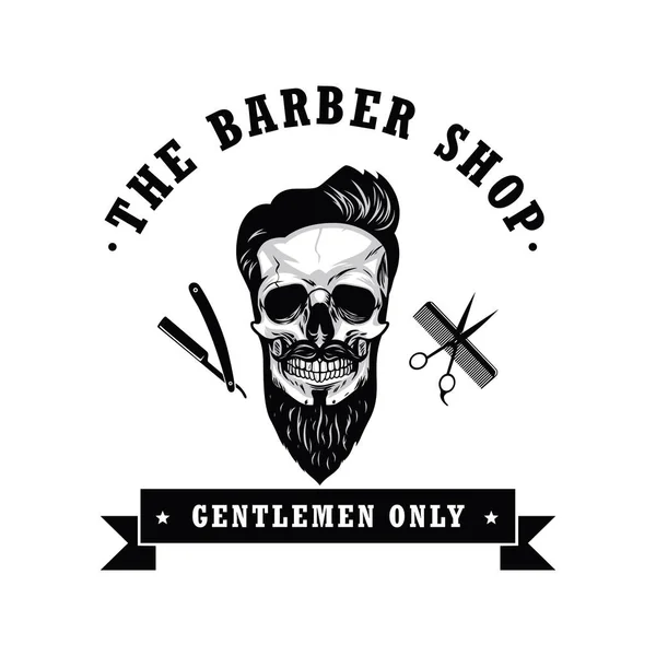 Schedel Vintage Barber Shop Logo ontwerp sjabloon vectorillustratie — Stockvector