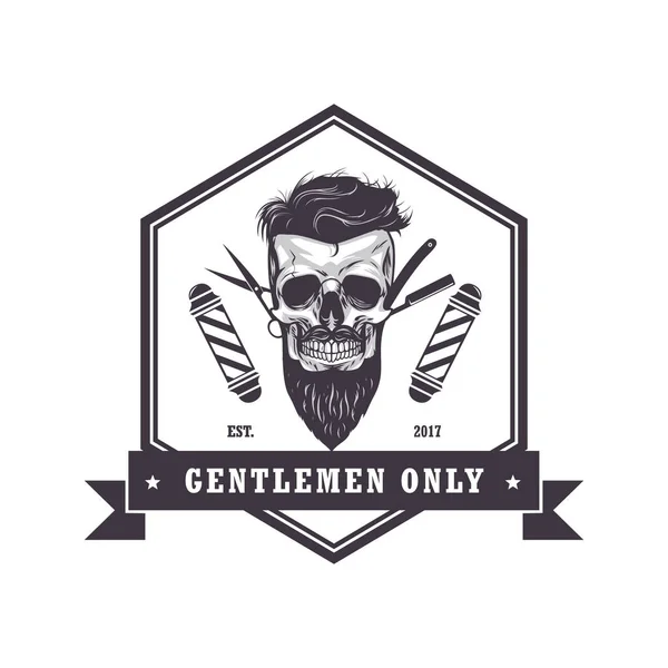 Kafatası kuaför dükkanı altıgen Logo Retro Vintage tasarım şablonu vektör 