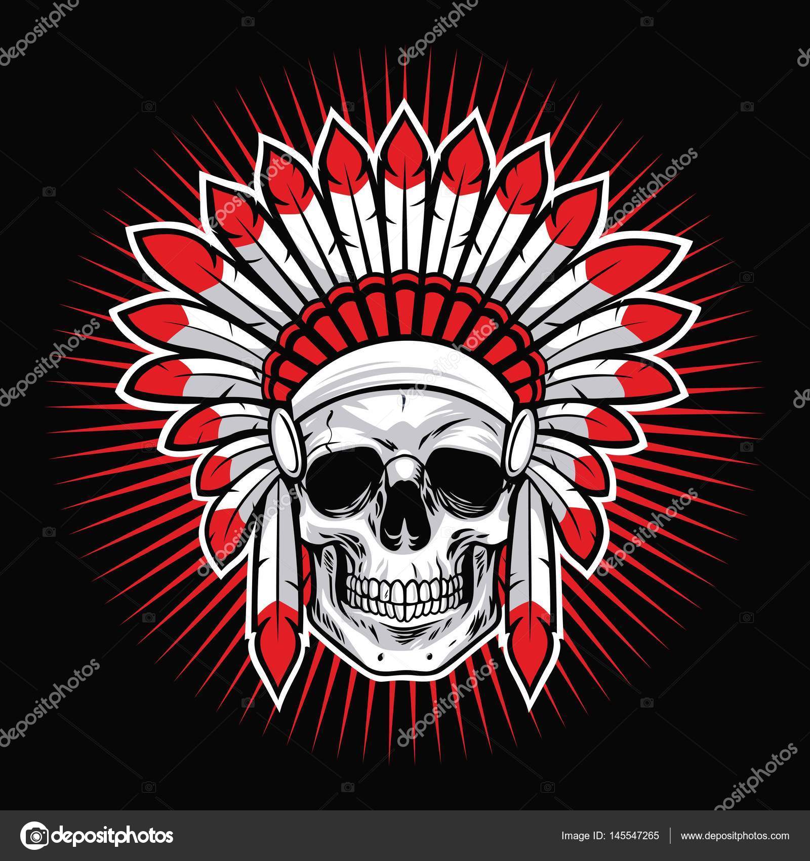 인도 원주민 전사 벡터 마스코트의 두개골 스톡 벡터 - ©doddis 145547265, image size:1600x1700