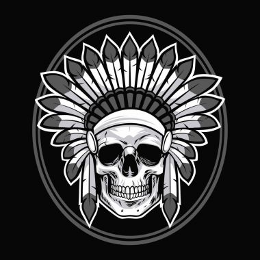 Kızılderili Kızılderili savaşçı kafatası. Vektör çizim