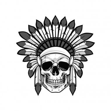 Kızılderili savaşçı kafatası. Vektör çizim